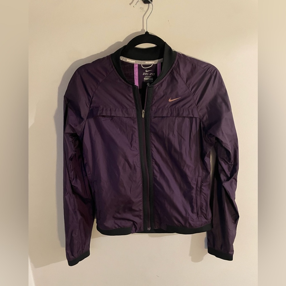 Nike Dri-Fit Running Wind Breaker Jacket Long Sleeve Mock Neck Full Zipper Small
